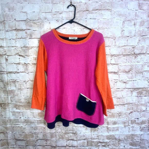 Margaret Winters Laglenlook Colorblock Pullover Waffle Top Size Small - Picture 1 of 9